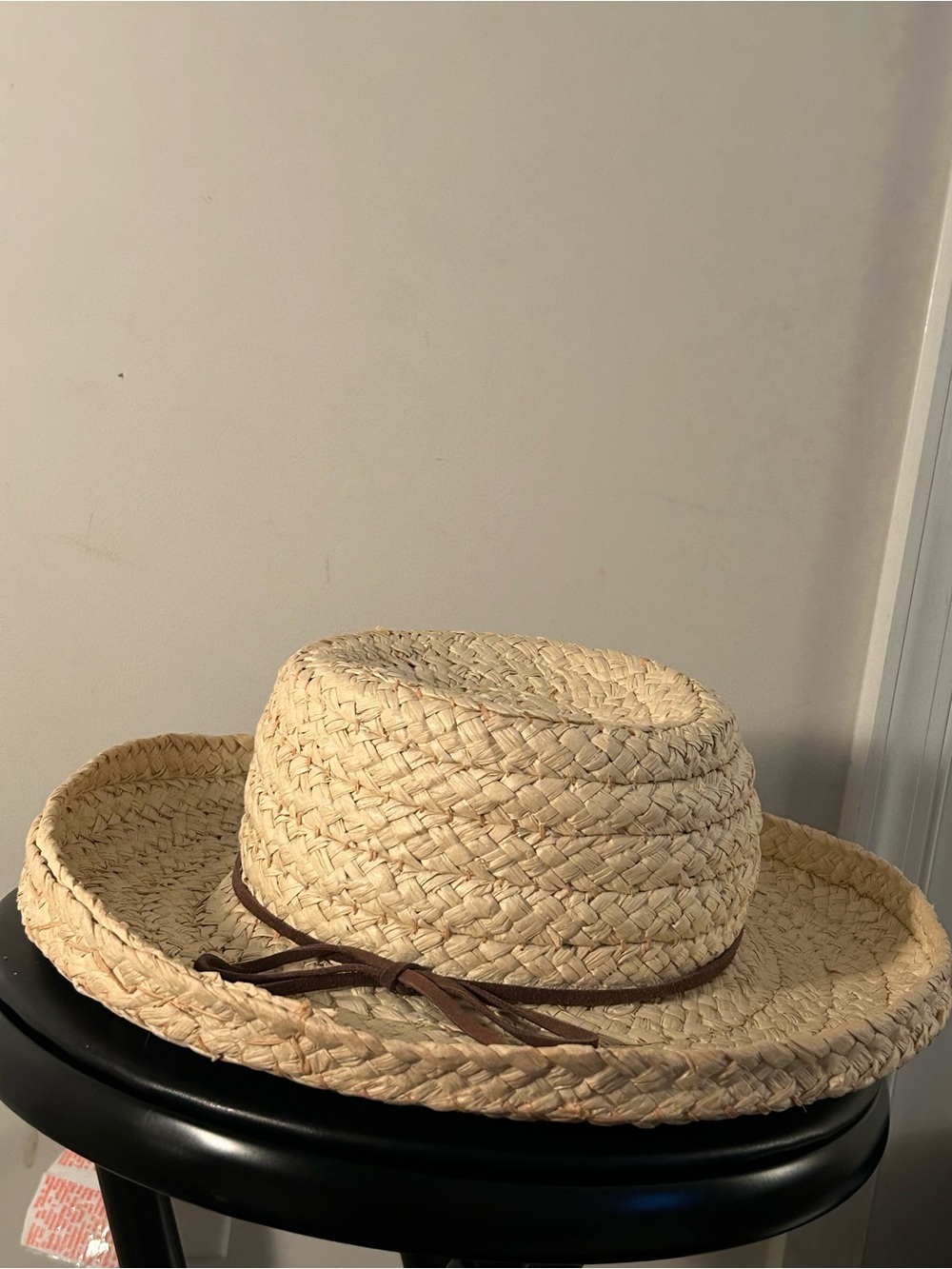 Straw Sun Hat with Brown Tie Detail